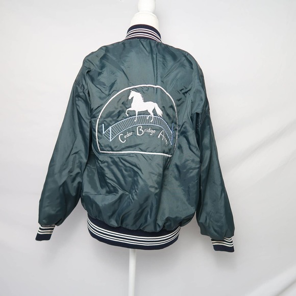 Vintage 80s West Wind dark green windbreaker varsity bomber jacket L - Picture 7 of 9